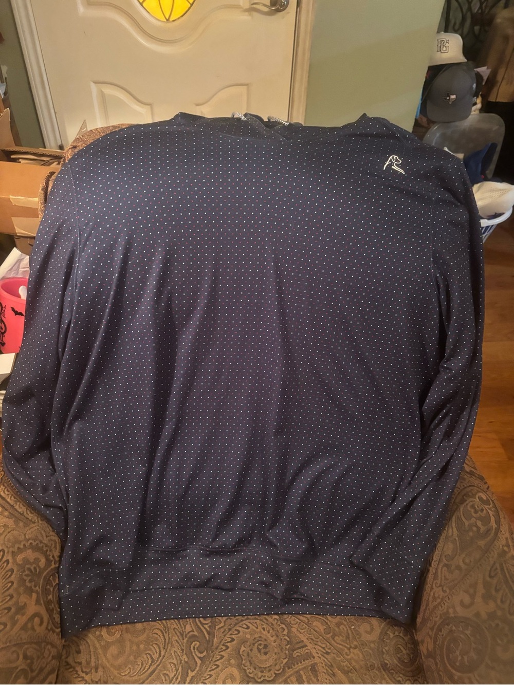 Rhoback Men's Navy Long-Sleeve Performance Polo with Micro Dot Pattern